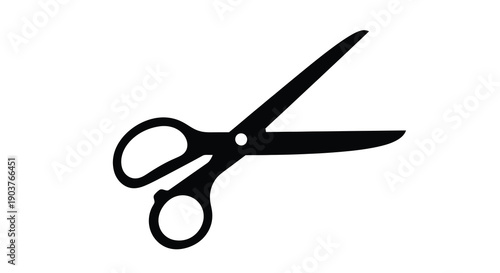 A black silhouette of open scissors against a white background silhouette