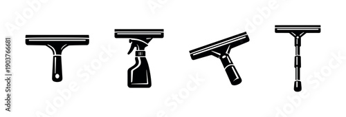 Window cleaning tools and supplies, flat vector illustration