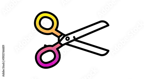 Vibrant gradient colorful open scissors icon illustration on a clean white background