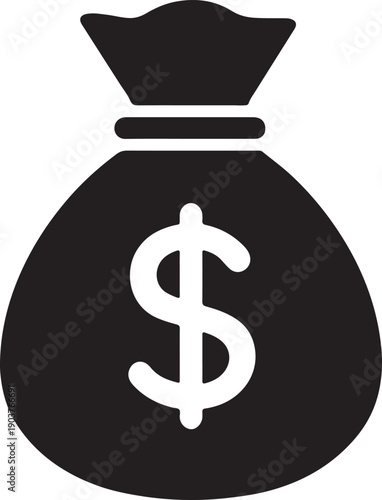 Simple black money bag icon with dollar sign symbol
