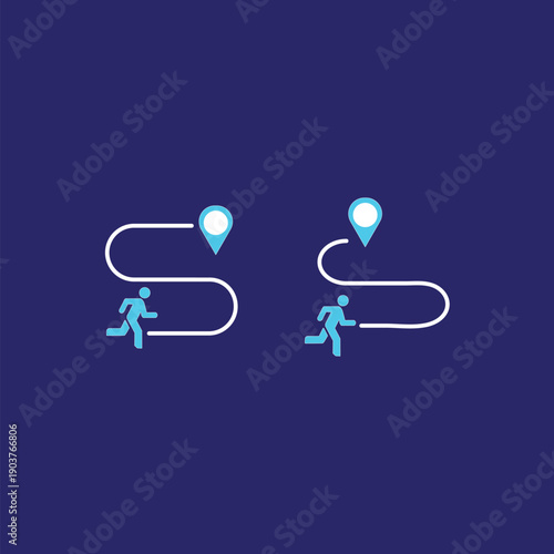 Jogging route sign. Running trail symbol. Way with point to point. Map with jogging trail.