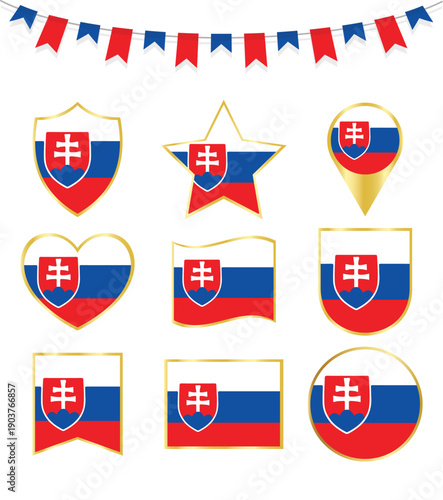 Slovakia National Flag Icon Set with Gold Borders and Tricolor Bunting Free Download Slovakia National Flag Icon Set with Gold Borders and Tricolor Bunting - GFXLoad