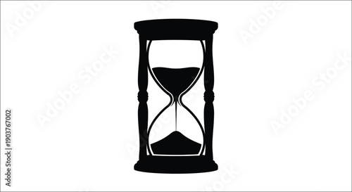 Elegant hourglass with falling sand depicted in stark black silhouette