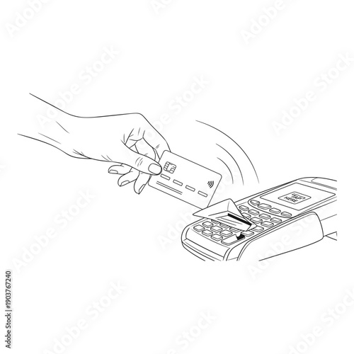 hand inserting card into atm line art
