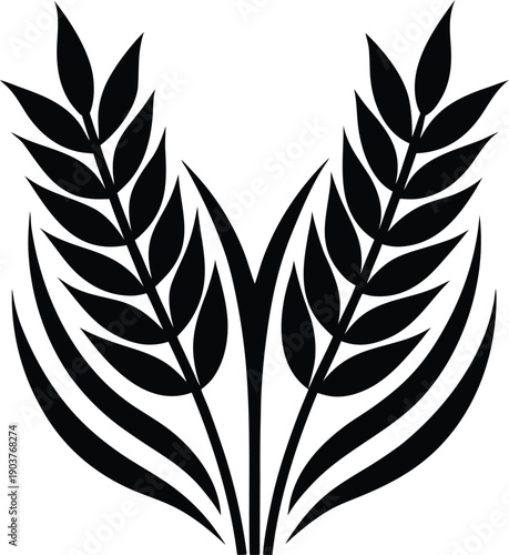 Two Black Stylized Wheat Ears Vector Graphic