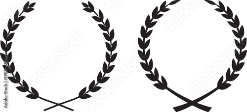 Two Black Laurel Wreaths with Crossed Stems Vector