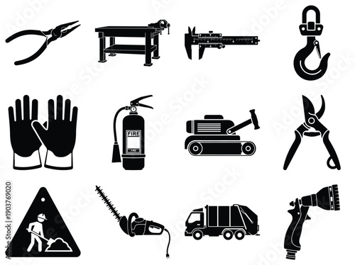 Industrial Tools and Safety Equipment Icons pliers