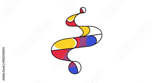 Vibrant abstract artistic fluid motion design with primary color segments and black outline