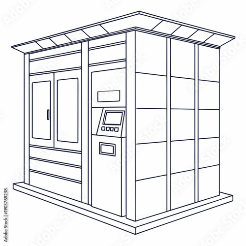 A detailed illustration of a modern automated teller machine in a public setting