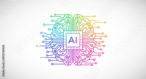 Colorful Artificial Intelligence Brain Circuit Board Technology Concept Illustration