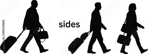 Business traveler silhouette walking illustration, people with luggage bags vector set, airport passenger outline, travel lifestyle shadow collection