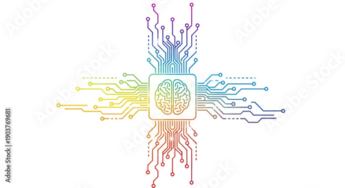Vibrant AI brain microchip concept for advanced computing and intelligent system development
