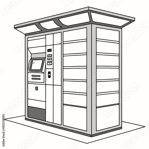 A detailed illustration of a modern outdoor automated teller machine
