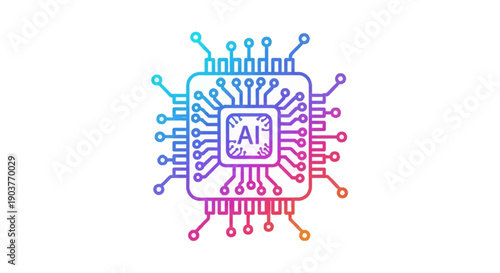 Gradient outline icon of an artificial intelligence microchip representing advanced technology and