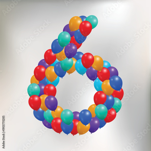 Number 6 from colorful balloons, for celebration, birthday