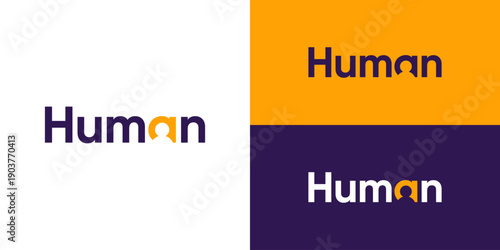 Creative simple human wordmark logo template. Human people person negative space in letter A. team leade logo design vector illustration.