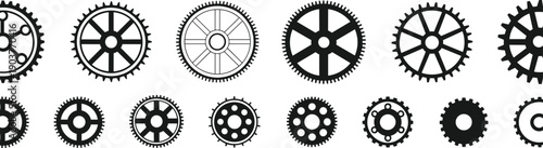Gear silhouette set mechanical cogwheel vector collection industrial gear icons engineering machinery parts isolated black gear shapes illustration