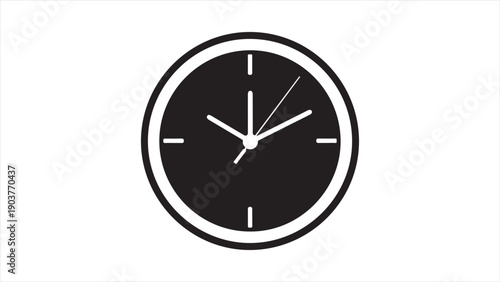 Minimalist black and white clock face with white hands