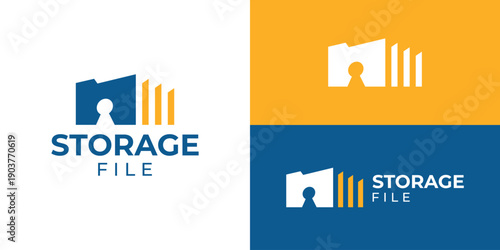 Creative simple storage file logo template. Warehouse with file document folder logo design vector illustration.