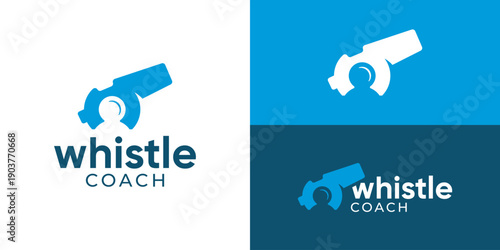Creative simple whistle coach logo template. Whistle with human person people shape logo design vector illustration.