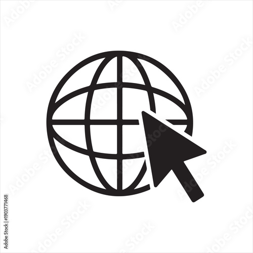 Minimalist world globe with pointer icon