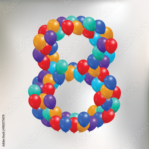 Number 8 from colorful balloons, for celebration, birthday