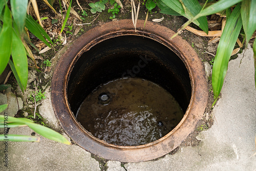 Grease trap tank hole found in garden area Generative AI