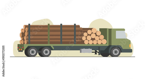 Flat Design Truck Transporting Timber Logs Industry And Logistics Concept