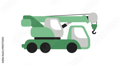 Flat Icon Of A Green Mobile Crane For Construction