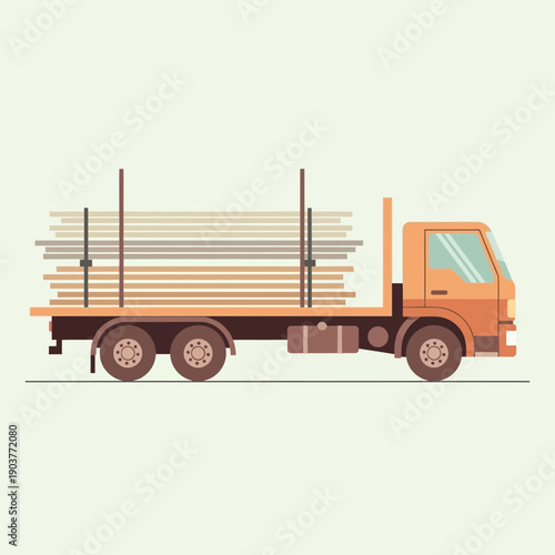 Flat Design Construction Truck Carrying Building Materials For Site Delivery