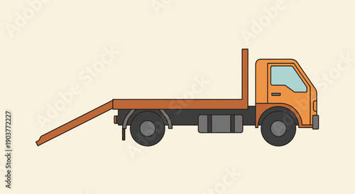 Flatbed Tow Truck With Inclined Ramp For Vehicle Transport