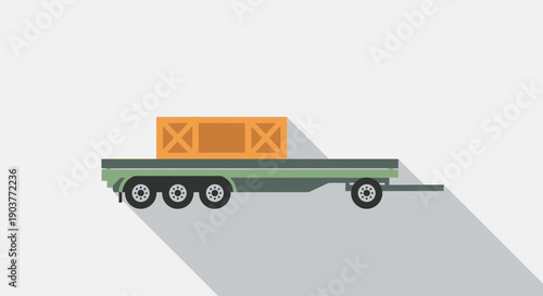 Flatbed Trailer Carrying a Wooden Crate Freight Transportation