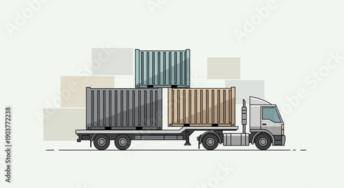 Flat Design Freight Truck Delivering Shipping Containers
