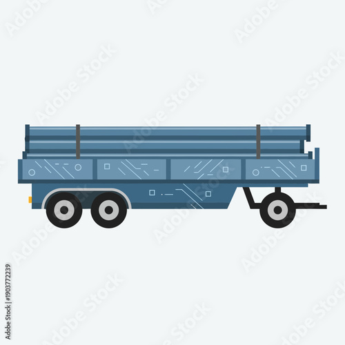 Flatbed Trailer Carrying Industrial Metal Pipes For Construction Industry