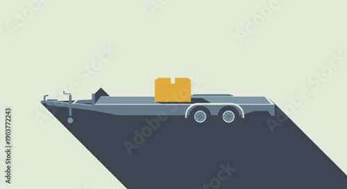 Flatbed Trailer Carrying Cargo Box Minimalist Style Transportation Concept
