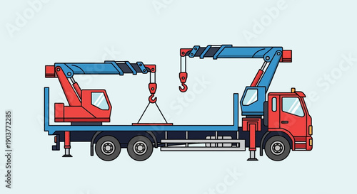 Flat Design Industrial Crane Truck Vehicle Vector Illustration