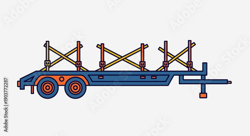 Flatbed Trailer Illustration With Scaffolding Ready For Transport