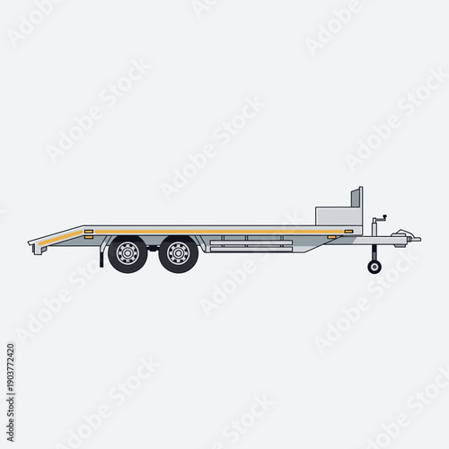 Flatbed Trailer Transportation Heavy Equipment Hauling Vehicle Side View