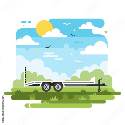 Flatbed Trailer Transportation Scene Under Sunny Skies