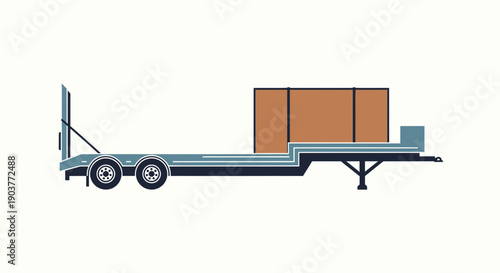 Flatbed Trailer Transporting Cargo Box Logistics and Delivery Services