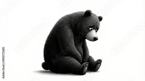 Solitary bear reflects on origins. Lone bear contemplates forest heritage deeply