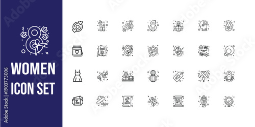 Set of women icons Editable Stroke icons. 