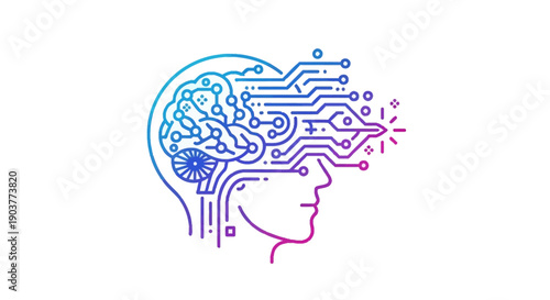 Innovative Digital Brain Circuitry in Human Head Representing Artificial Intelligence and Future