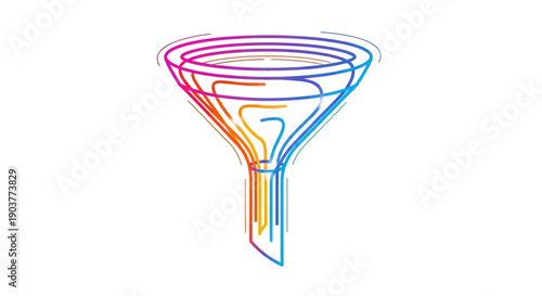 Abstract colorful funnel illustration for data processing, optimization, and business workflow