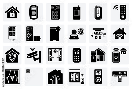 Protecting Your Home With Modern Security – Illustrations Of Sensors, Keypads, And Remote Controls For Safety Awareness Campaigns.