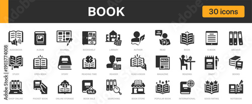 Book icons set. Reading, Education, Library, Knowledge and Publishing