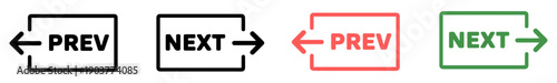 previous next navigation vector button icons set