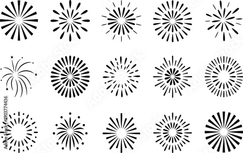 Black and white fireworks explosion patterns in circular shapes 1