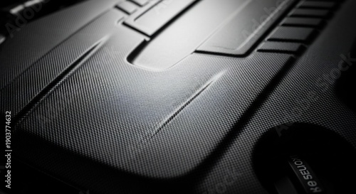 Closeup shot of a textured black surface with intricate patterns and lines creating a modern design.