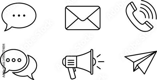 Communication icons for messaging email phone announcement and paper airplane